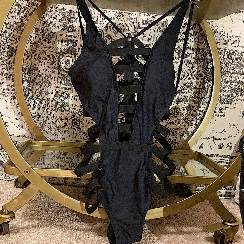 Black one piece bathing suit size small